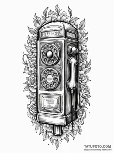 A drawing of a payphone, off the hook, ink il... - эскиз тату (№1752094060_0, 09.07.2025 20:47) — Tatufoto.com