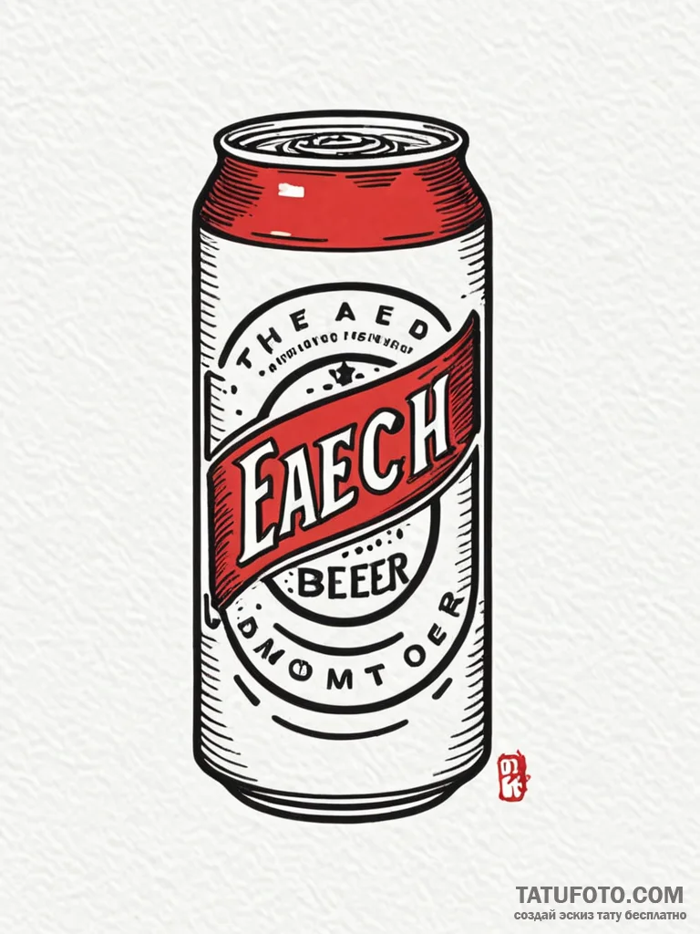 A can of cheap beer, drawn in a simple, illus… — эскиз тату (№1752094226_0, 09.07.2025 20:50) — Tatufoto.com