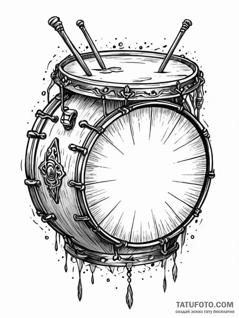 A beautiful, ornate war drum, its surface is... - эскиз тату (№1752094397_0, 09.07.2025 20:53) — Tatufoto.com