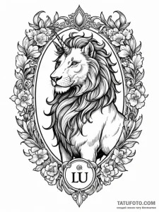 A beautiful, ornate coat of arms with a lion... - эскиз тату (№1752094908_0, 09.07.2025 21:01) — Tatufoto.com