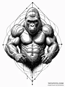 A powerful gorilla, beating its chest in a di... - эскиз тату (№1752095834_0, 09.07.2025 21:17) — Tatufoto.com