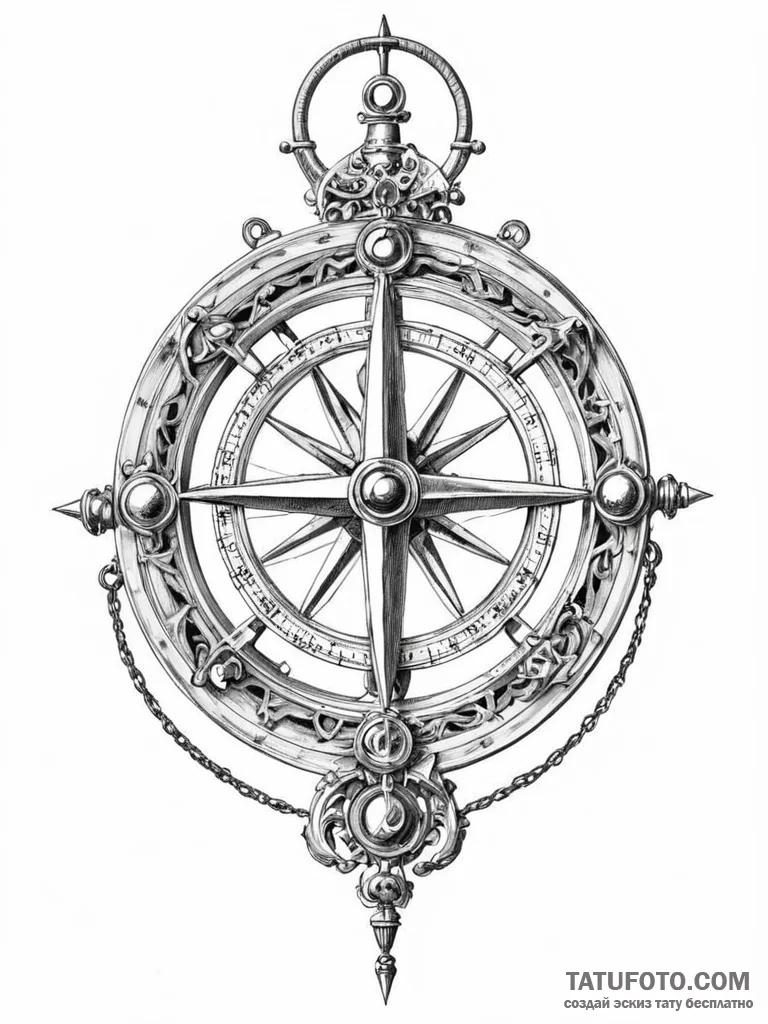 A beautiful, ornate sextant, for charting a c... - эскиз тату (№1752096347_0, 09.07.2025 21:25) — Tatufoto.com