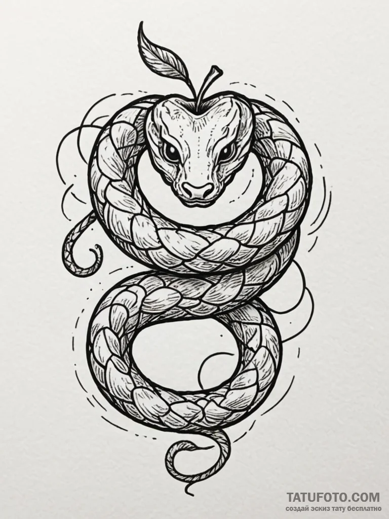 A beautiful, perfect apple, but a serpent is… — эскиз тату (№1752096857_0, 09.07.2025 21:34) — Tatufoto.com