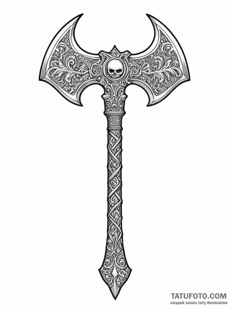 A beautiful, ornate battle axe, its blade is… — эскиз тату (№1752096943_0, 09.07.2025 21:35) — Tatufoto.com