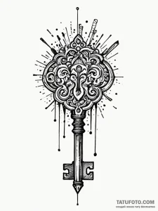 A drawing of a key that is broken in half, in... - эскиз тату (№1752097283_0, 09.07.2025 21:41) — Tatufoto.com