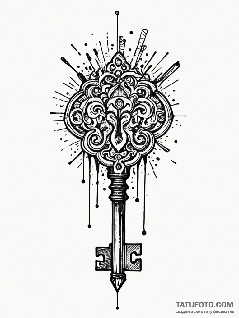 A drawing of a key that is broken in half, in... - эскиз тату (№1752097283_0, 09.07.2025 21:41) — Tatufoto.com