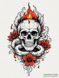 A skull, with a single, red candle burning on... - эскиз тату (№1752097453_0, 09.07.2025 21:44) — Tatufoto.com