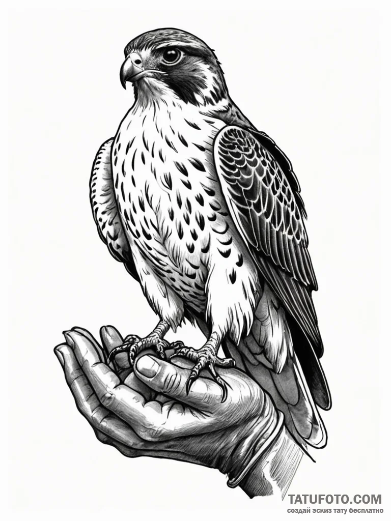 A beautiful, detailed drawing of a falcon, pe… — эскиз тату (№1752097709_0, 09.07.2025 21:48) — Tatufoto.com