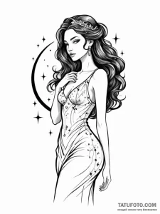 A goddess of the night, her dress is the nigh... - эскиз тату (№1752098224_0, 09.07.2025 21:57) — Tatufoto.com