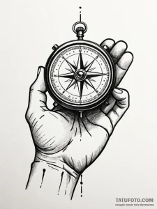 A human hand, holding a single, polished comp... - эскиз тату (№1752098321_0, 09.07.2025 21:58) — Tatufoto.com