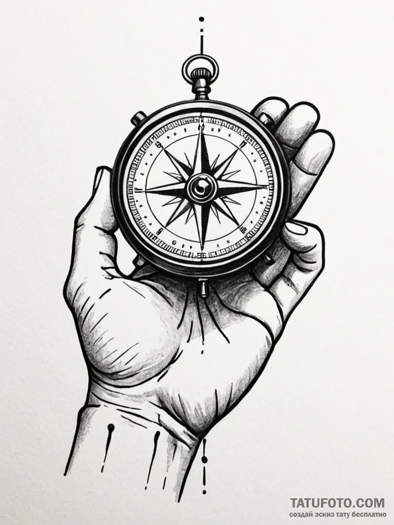 A human hand, holding a single, polished comp... - эскиз тату (№1752098321_0, 09.07.2025 21:58) — Tatufoto.com