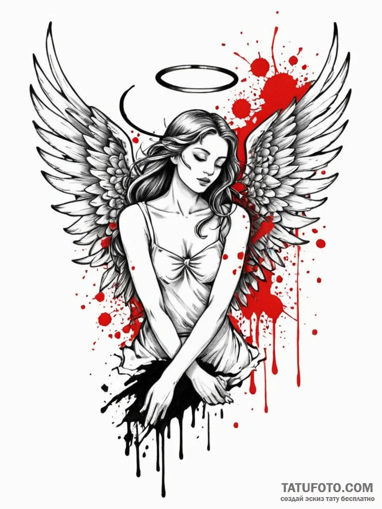 A beautiful, serene angel, but her wings are… — эскиз тату (№1752098578_0, 09.07.2025 22:02) — Tatufoto.com