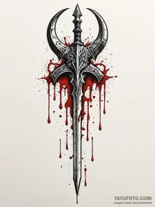A gladiator's trident, dripping with black in... - эскиз тату (№1752098833_0, 09.07.2025 22:07) — Tatufoto.com