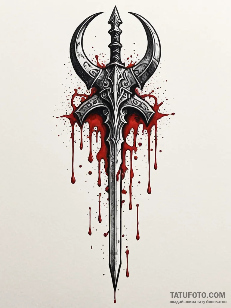 A gladiator's trident, dripping with black in... - эскиз тату (№1752098833_0, 09.07.2025 22:07) — Tatufoto.com