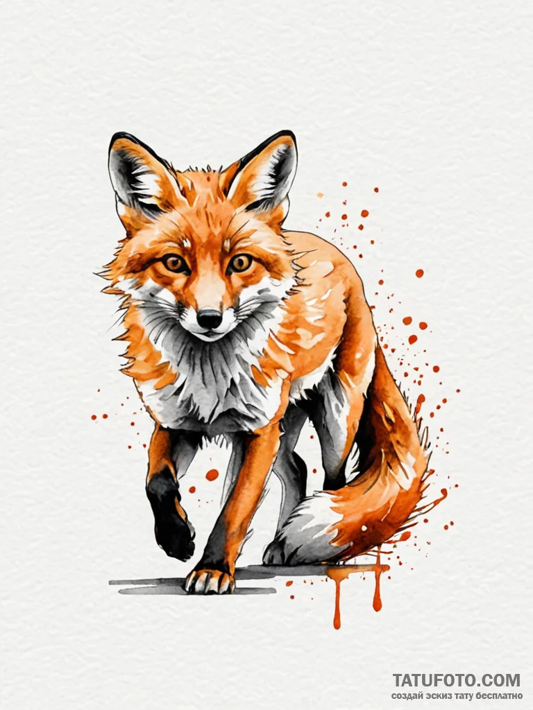A running fox, its tail is a fiery orange and... - эскиз тату (№1752098918_0, 09.07.2025 22:08) — Tatufoto.com