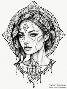 A beautiful woman, looking at her own reflect... - эскиз тату (№1752099004_0, 09.07.2025 22:10) — Tatufoto.com