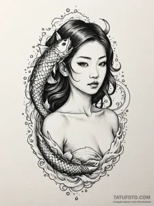 A beautiful woman whose body is half flesh, h... - эскиз тату (№1752099521_0, 09.07.2025 22:18) — Tatufoto.com