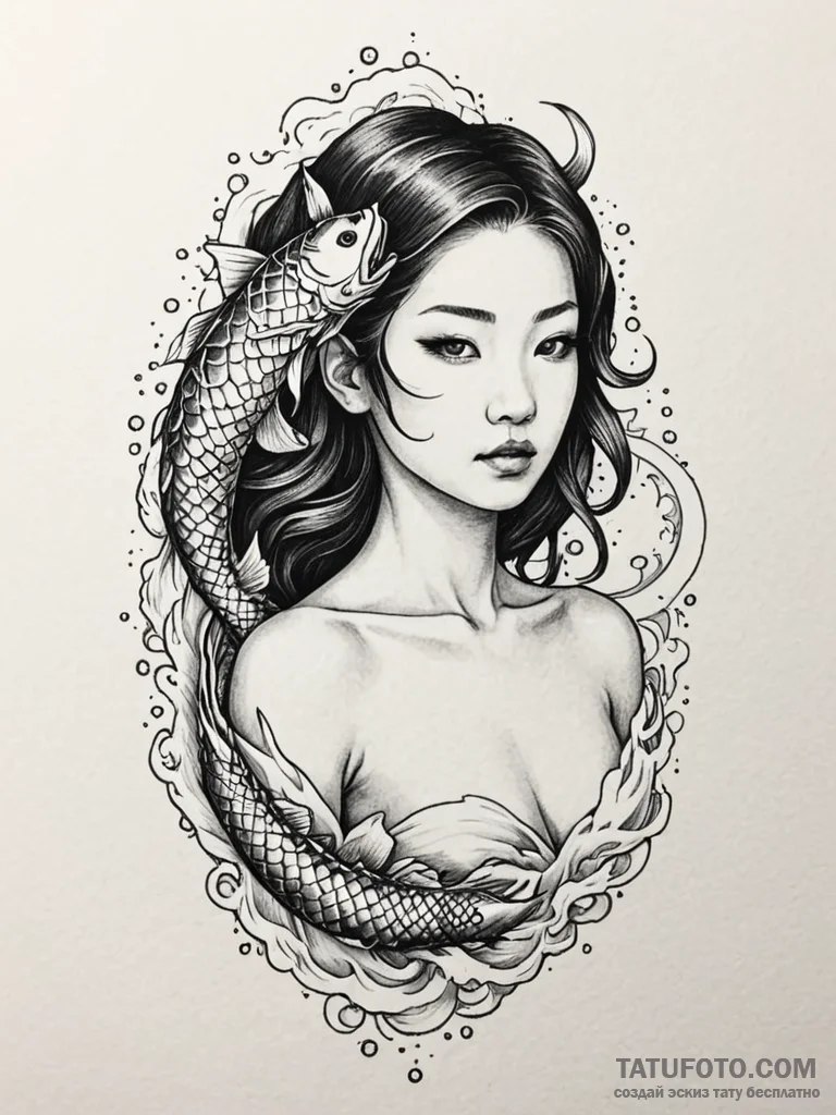 A beautiful woman whose body is half flesh, h… — эскиз тату (№1752099521_0, 09.07.2025 22:18) — Tatufoto.com