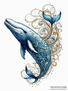 A majestic whale, its body is a deep blue wat... - эскиз тату (№1752099692_0, 09.07.2025 22:21) — Tatufoto.com