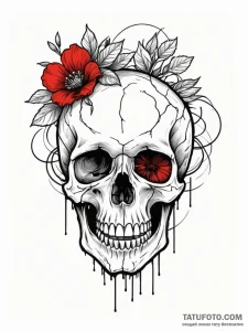 A skull, with a single, red flower growing fr... - эскиз тату (№1752099950_0, 09.07.2025 22:25) — Tatufoto.com
