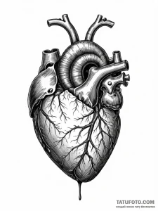 A realistic human heart, with a single, black... - эскиз тату (№1752100204_0, 09.07.2025 22:30) — Tatufoto.com