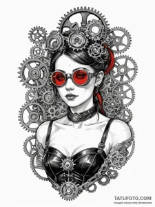 A steampunk woman with goggles and a beautifu... - эскиз тату (№1752100286_0, 09.07.2025 22:31) — Tatufoto.com
