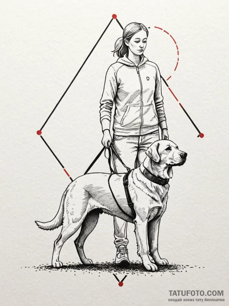 A beautiful, serene image of a guide dog, fai... - эскиз тату (№1752100794_0, 09.07.2025 22:39) — Tatufoto.com