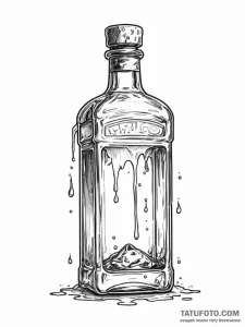 A drawing of a leaking bottle of cheap liquor - эскиз тату (№1752100877_0, 09.07.2025 22:41) — Tatufoto.com