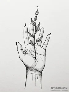 A human hand, holding a single, glowing seed,... - эскиз тату (№1752101498_0, 09.07.2025 22:51) — Tatufoto.com