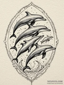 A powerful pod of dolphins, working together... - эскиз тату (№1752101666_0, 09.07.2025 22:54) — Tatufoto.com