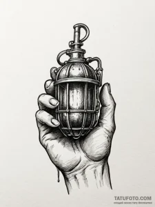 A human hand, holding a live, ticking grenade... - эскиз тату (№1752101834_0, 09.07.2025 22:57) — Tatufoto.com