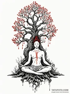 A person, meditating, their body dissolving i... - эскиз тату (№1752102002_0, 09.07.2025 23:00) — Tatufoto.com