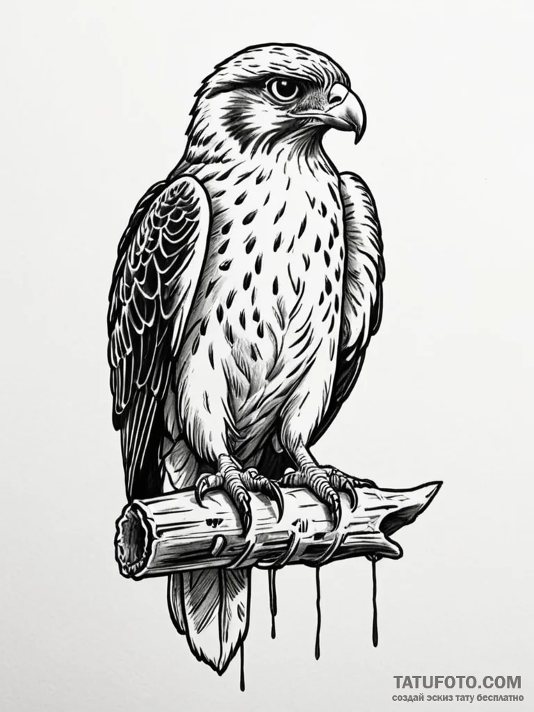 A powerful falcon, perched on a gauntlet, its… — эскиз тату (№1752102168_0, 09.07.2025 23:02) — Tatufoto.com