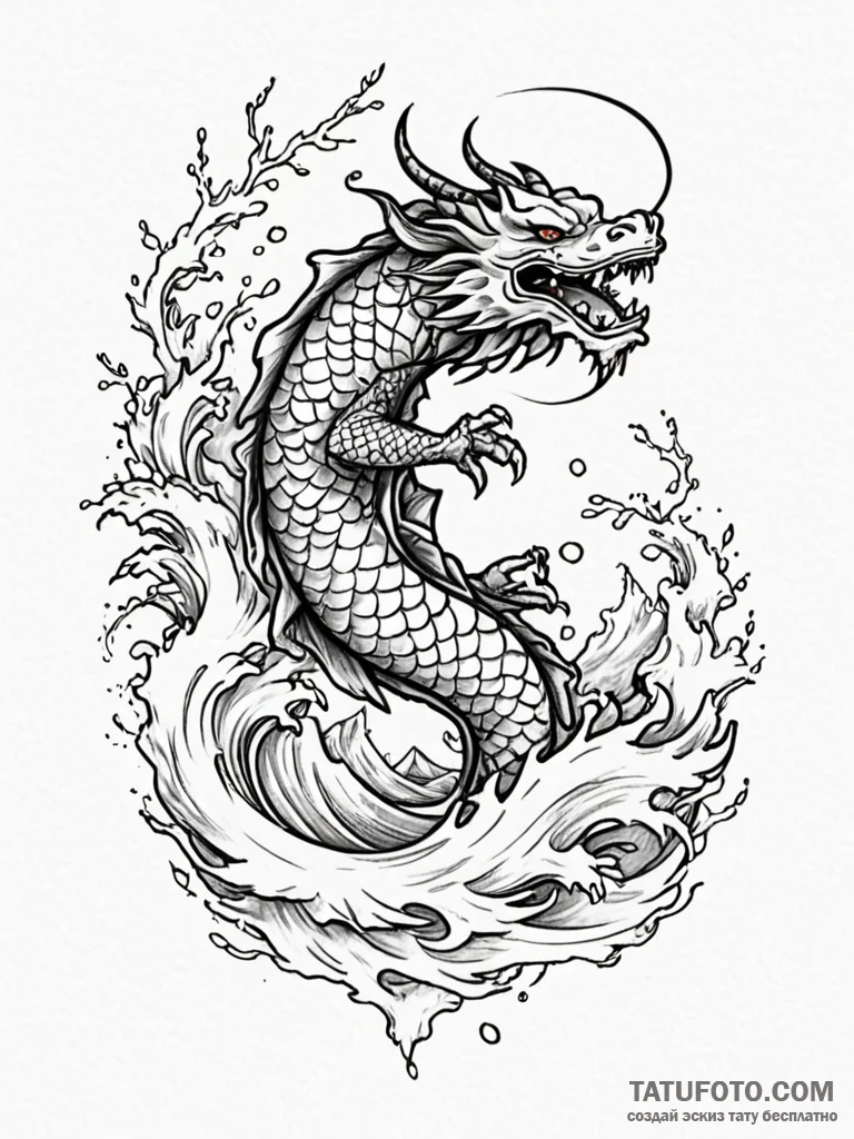 A single, powerful wave, cresting and crashin… — эскиз тату (№1752102251_0, 09.07.2025 23:04) — Tatufoto.com