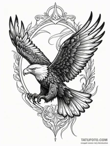 A majestic eagle, its feathers are sharp, met... - эскиз тату (№1752102336_0, 09.07.2025 23:05) — Tatufoto.com
