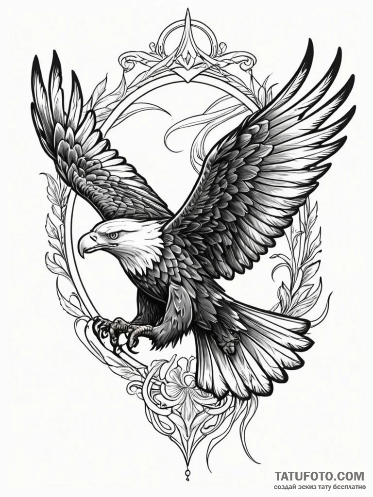 A majestic eagle, its feathers are sharp, met… — эскиз тату (№1752102336_0, 09.07.2025 23:05) — Tatufoto.com