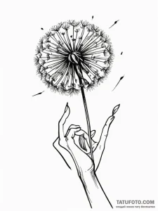 A woman holding a single, perfect dandelion r... - эскиз тату (№1752103090_0, 09.07.2025 23:18) — Tatufoto.com