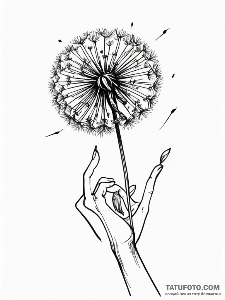 A woman holding a single, perfect dandelion r… — эскиз тату (№1752103090_0, 09.07.2025 23:18) — Tatufoto.com