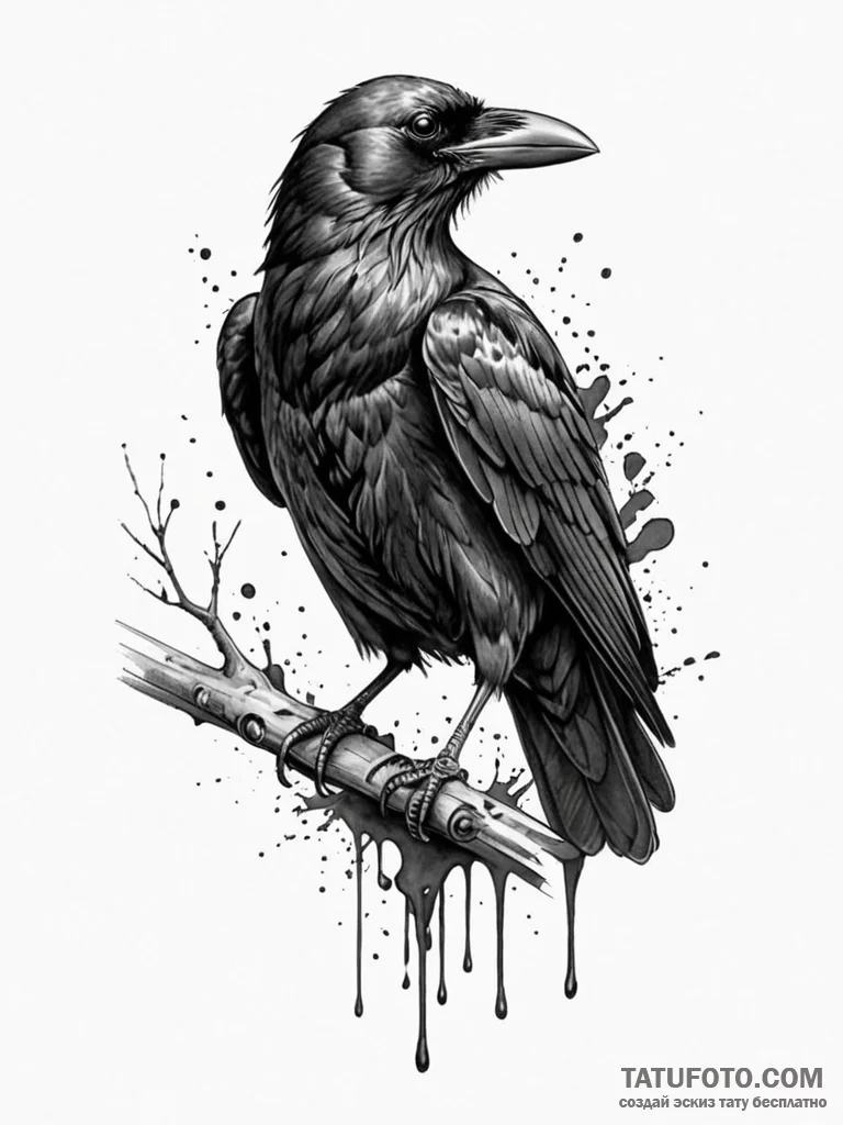 A beautiful, realistic crow, its feathers are... - эскиз тату (№1752103341_0, 09.07.2025 23:22) — Tatufoto.com