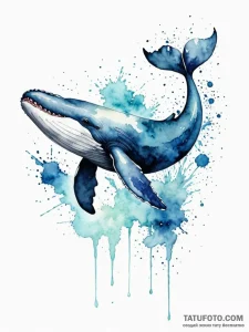 A majestic whale, its body is a deep blue wat... - эскиз тату (№1752103591_0, 09.07.2025 23:26) — Tatufoto.com