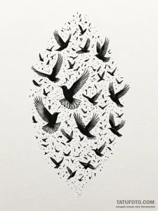 A beautiful, strong flock of starlings, movin... - эскиз тату (№1752104092_0, 09.07.2025 23:34) — Tatufoto.com