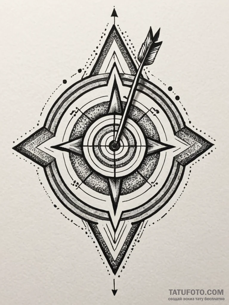 A single, powerful symbol of a target, with a... - эскиз тату (№1752104258_0, 09.07.2025 23:37) — Tatufoto.com