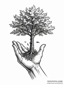 A hand, planting a single seed from which a g... - эскиз тату (№1752104342_0, 09.07.2025 23:39) — Tatufoto.com