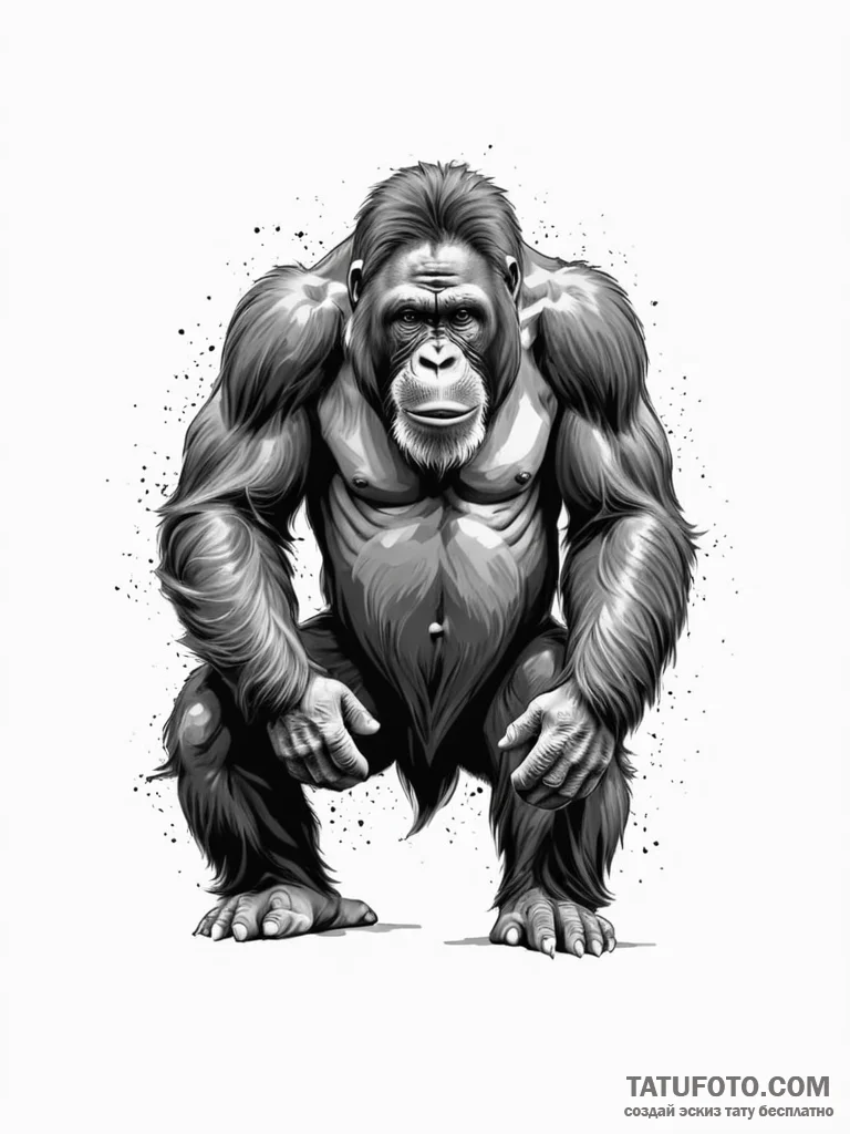 A powerful orangutan, displaying its strength - эскиз тату (№1752104510_0, 09.07.2025 23:41) — Tatufoto.com