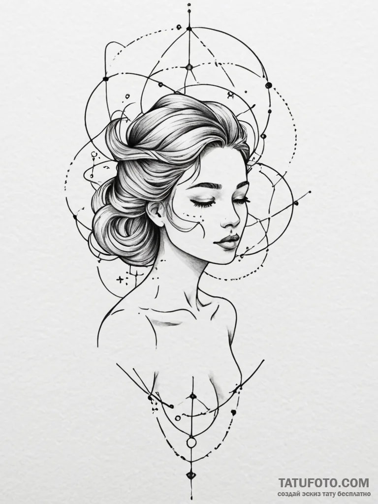 A beautiful woman whose body is made of const... - эскиз тату (№1752104761_0, 09.07.2025 23:46) — Tatufoto.com