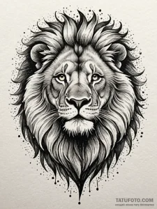 A realistic lion, but its mane is a chaotic e... - эскиз тату (№1752104845_0, 09.07.2025 23:47) — Tatufoto.com