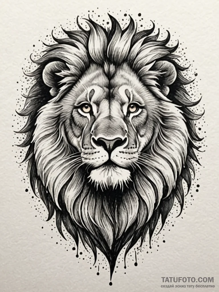 A realistic lion, but its mane is a chaotic e... - эскиз тату (№1752104845_0, 09.07.2025 23:47) — Tatufoto.com