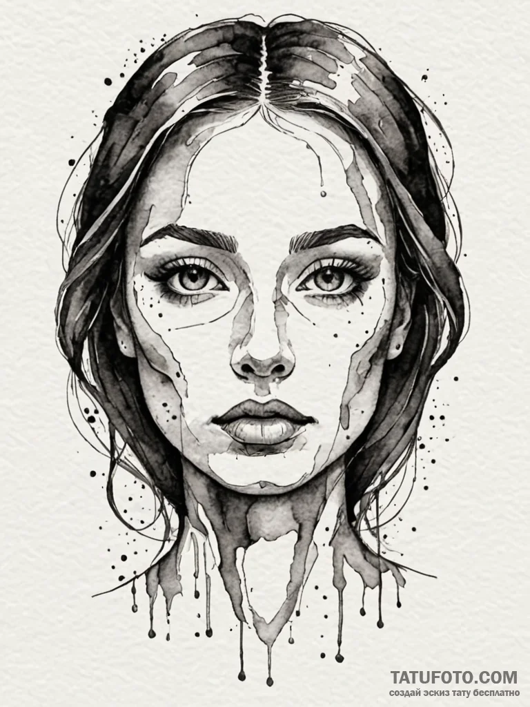 A beautiful, abstract face, created from a fe… — эскиз тату (№1752105011_0, 09.07.2025 23:50) — Tatufoto.com
