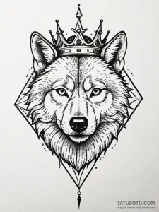 A snarling wolf, wearing a king's crown made... - эскиз тату (№1752105514_0, 09.07.2025 23:58) — Tatufoto.com