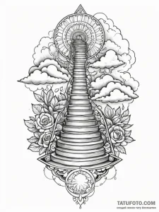A staircase, spiraling upwards into the cloud... - эскиз тату (№1752105766_0, 10.07.2025 00:02) — Tatufoto.com